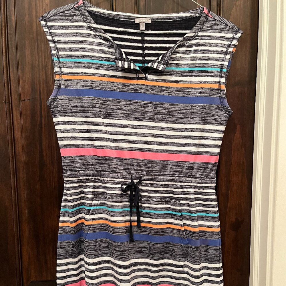 T by Talbots Multicolor Striped Sleeveless Drawstring Waist Dress, Size Medium